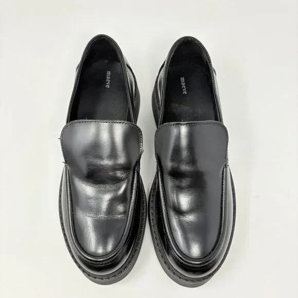 Anthropologie Maeve Classic Leather Loafers Black Size 38/7-7.5